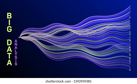 Big data statistical methods visualization concept vector design. Information flows data visualization. Digital analytics statistical information of big number curves fractal matrix.