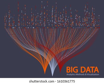 Big data statistical methods visualization concept vector design. 0 and 1 binary code matrix data visualization. Big number of red gray curve lines and dots structure for analysis.
