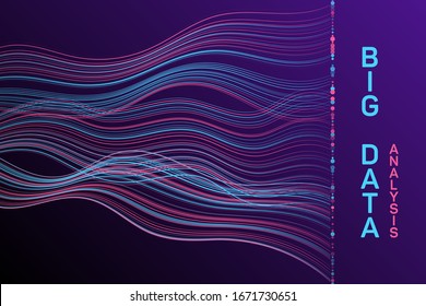 Big data statistical methods visualization concept vector design. Information flows data visualization. Digital analysis statistical information of big number curves fractal matrix.
