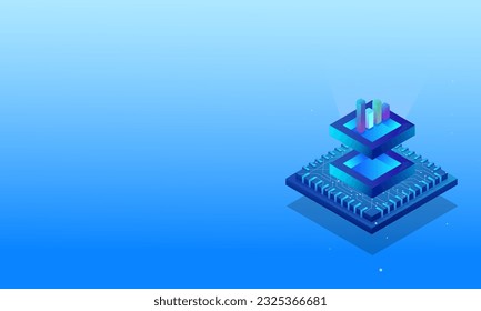 Big Data Storage or Analysis Concept Based Design with Infographic Data Server Generative AI Chip. Copy Space for Your Message.