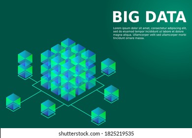 Big data storage and cloud computing technology, machine learning, artificial intelligence concept. Data center room with abstract data servers