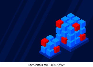 Big data storage and cloud computing technology, machine learning, artificial intelligence concept. Data center room with abstract data servers