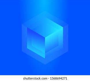 Big data storage neon block concept. Abstract technology background. Blockchain isometric vector illustration.
