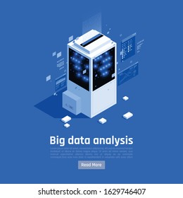 Big data storage real world scientific social networks and e-business applications isometric background composition vector illustration 