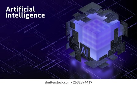Big Data storage technology abstract data cube background modern technology banner information server vector illustration digital processing network system