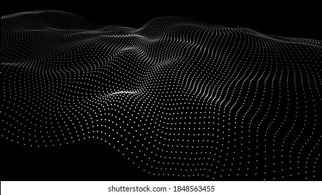 Big data stream. Abstract wave with moving dots. Flow of particles. Vector cyber technology illustration.