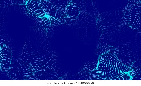 Big data stream. Abstract wave with moving dots. Flow of particles. Vector cyber technology illustration.