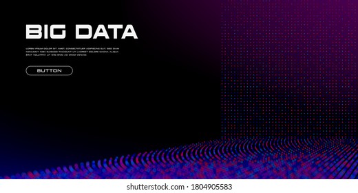 Big Data stream with Depth of Field Effect (DoF). Vivid big data particles with bokeh effect and copy space. Linear perspective. Binary code structure. Abstract background. Vector