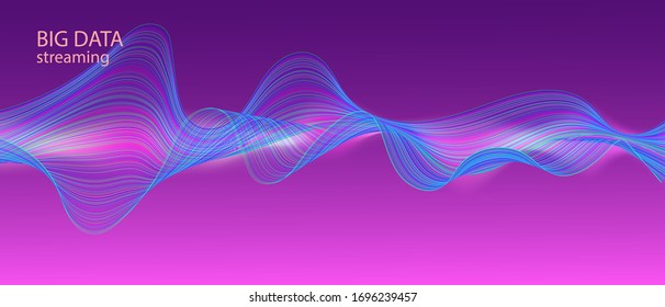 Diapositiva fractal de datos de flujo de datos grande. Superposición de degradado digital. Funky Music Presentation Tech Neon Wallpaper. Pancarta Pink Blue Matrix Computing. Ecualizador de vectores futuristas. Líneas de líquido 3D.