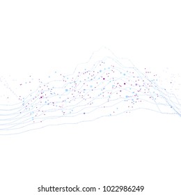 Big data stream futuristic infographic. Quantum computing, cryptography, trendy technologies infographic. Colorful particle wave. Bigdata visualization. Abstract visual data vector design
