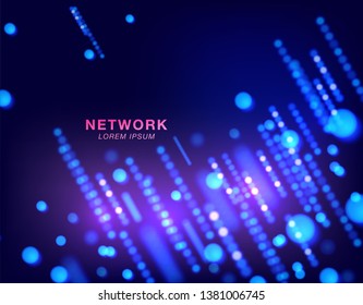 Big data stream futuristic infographic. Colorful particle wave with bokeh