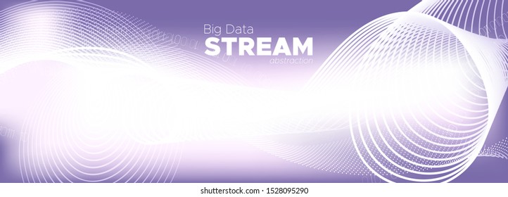 Big Data Stream. Purple Digital Particles. Light Tech Abstract. Binary Numbers Movement. Big Data Analysis. Particle Future. Tech Poster. Violet Binary Matrix Background. Glow Big Data Concept.