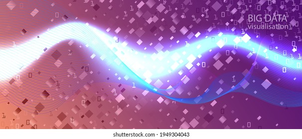 Big Data Stream Vector Equalizer. Fractal Flow Glow Matrix Falling Binary Code. Tech Neon Grunge Modern Template. Cyber Futuristic Slide. Purple Pink Blue Background. Big Data Stream Banner