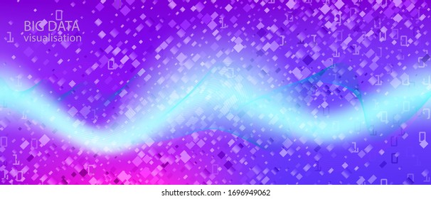 Big Data Stream Vector Landing Page. Neon Tech Colorful Modern Template. Cyber Equalizer Slide. Blue Pink Purple Background. Fractal Liquid Glow Matrix Falling Binary Code. Big Data Stream Banner