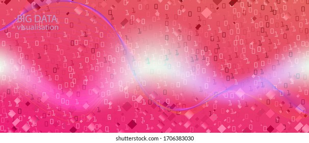 Big Data Stream Vector Landing Page. Cyber Futuristic Slide. Blue Pink Purple Background. Tech Neon Colorful Minimal Template. Matrix Flying Binary Code. Fractal Fluid Code Big Data Stream Banner