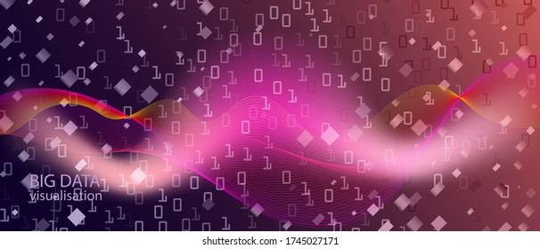 Big Data Stream Vector Presentation. Fractal Fluid Data Neon Tech Colorful Modern Design. Pink Purple Blue Background. Cyber Equalizer Slide. Matrix Falling Binary Code. Big Data Stream Banner
