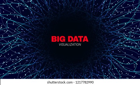 Big Data Stream Visualization. Abstract Radial Tunnel Concept in Futuristic Style. Effect of Depth of Field. Technology Fractal with Wave Lines and Dots. Digital Vector Background of Data Stream.