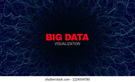 Big Data Stream Visualization. Abstract Radial Tunnel Concept in Futuristic Style. Effect of Depth of Field. Technology Fractal with Wave Lines and Dots. Digital Vector Background of Data Stream.