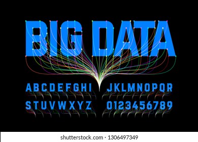 Fuente de estilo Big Data, letras alfabéticas y ilustración vectorial de números