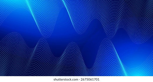 Big data surfing the metaverse. Particles with blue led light on abstract background. Artificial intelligence concept. Vector