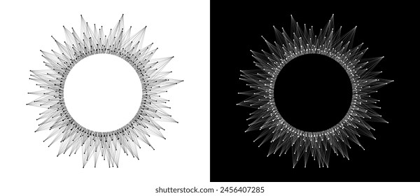 Big Data, teamwork or art sun concept background. Black shape on a white background and the same white shape on the black side.
