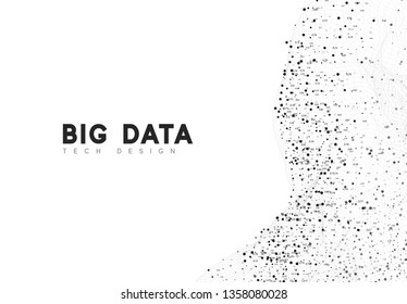 Big Data technology. Background abstract digital wavy black and white pattern. Futuristic 3d tech graphic