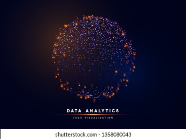 Big Data Technology. Background Abstract Digital Round Sphere Blue Pattern. Futuristic 3d Tech Graphic