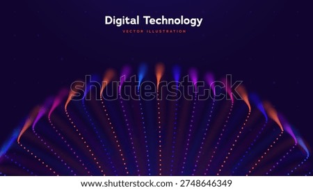 Big Data Technology Background With Neon Data Streams Digital Waves. Digital Transformation, Analytics, Modern Computing Systems. Big Data Technologies And Data Networks Concepts. Vector Illustration.