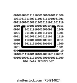 big data technology, binary code and laptop, vector illustration