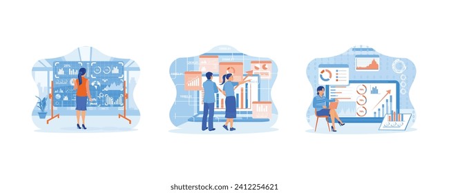 Big Data Technology for Business Financial Analysis. Teamwork to develop business. Business Statistics. set flat vector modern illustration   