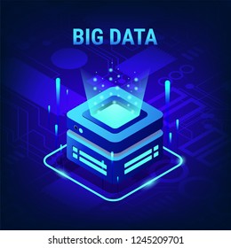 Big Data technology concept on abstract Circuits background, neon color, Vector Illustration.