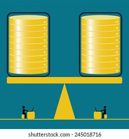 Big data technology database load balance  with users - concept ideas with vintage color