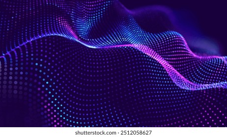 Big Data Technology Dots. Digital Data Flow Vector Background. 5G Wireless Data Transmission. High Speed of Light Trails. Information Flow in Virtual Reality Cyberspace. Vector Illustration.
