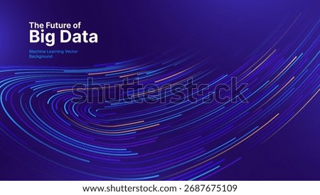 Big Data Technology Flow Background with Neural Network Particles and Digital Stream Lines. Futuristic Data Science Concept. Tech Business Presentation or Annual Report Template. Vector Illustration.