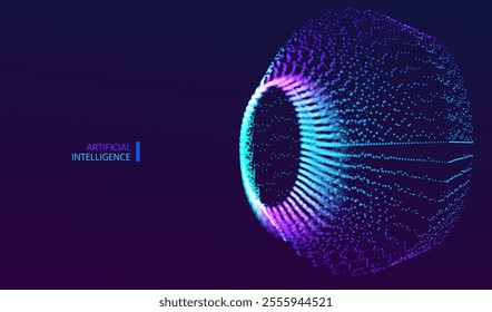 Big data technology. Intelligence green particle background. Innovation working concept . Virtual data ai connect structure. Mesh blurred blend futuristic style.
