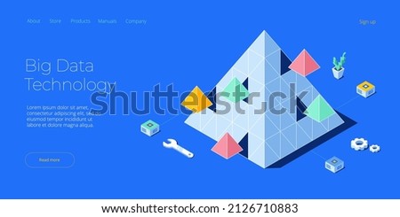 Big data technology in isometric vector illustration. Information storage and analysis system. Digital technology website landing page template.