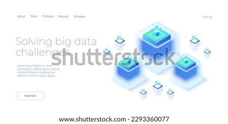Big data technology in isometric vector illustration. Information storage and analysis system. Digital technology website landing page template