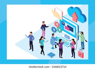 big data technology with laptop and desktop vector illustration design