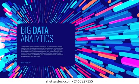 Big Data Technology Lines. Digital Data Flow Vector Background. 5G Wireless Data Transmission. High Speed of Light Trails. Information Flow in Virtual Reality Cyberspace. Vector Illustration.