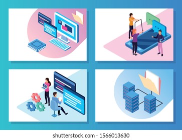big data technology with people and devices vector illustration design