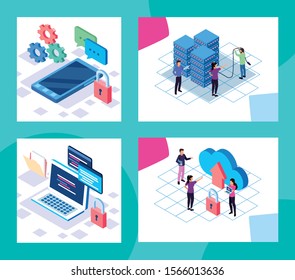 big data technology with people and devices vector illustration design