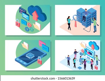 big data technology with people and devices vector illustration design