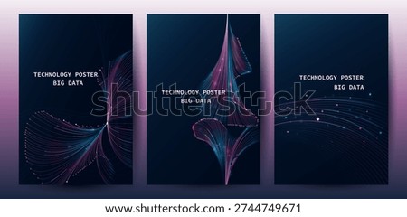 Big Data Technology Poster Set With Abstract Data Flow And Particle Background