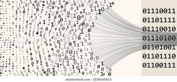 Big data technology and data science illustration. Data flow concept. Neural network for artificial intelligence. Intelligent data analysis. Word "sorting" in binary code.