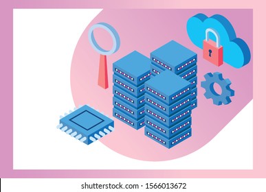 big data technology with servers towers vector illustration design