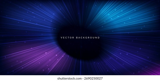 Big data technology tunnel lines blue and pink on dark blue background. Futuristic science data digital concept. Vector illustration