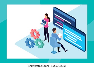 big data technology with webpage template and people vector illustration design