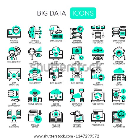 Big Data , Thin Line and Pixel Perfect Icons