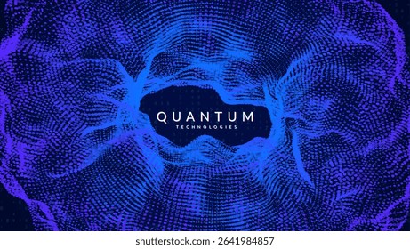 Big Data Torus Abstract Background. Technology Bg With Dynamic Dots And Numbers For AI Network. The Cyber Space Banner Showcasing The Latest Technology In Motion. Blue Tech Big Data Torus