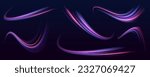 Big data traffic visualization, dynamic high speed data streaming traffic. Neon color glowing lines background, high-speed light trails effect. Purple glowing wave swirl, impulse cable lines.	